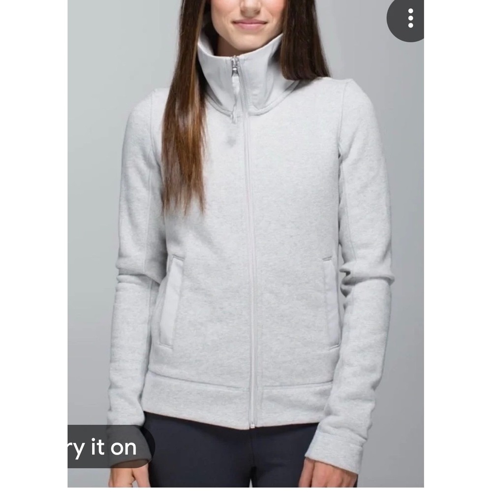 Lululemon En Route Jacket Light Grey Heather Funnel foldable Neck Back Zip SZ 6